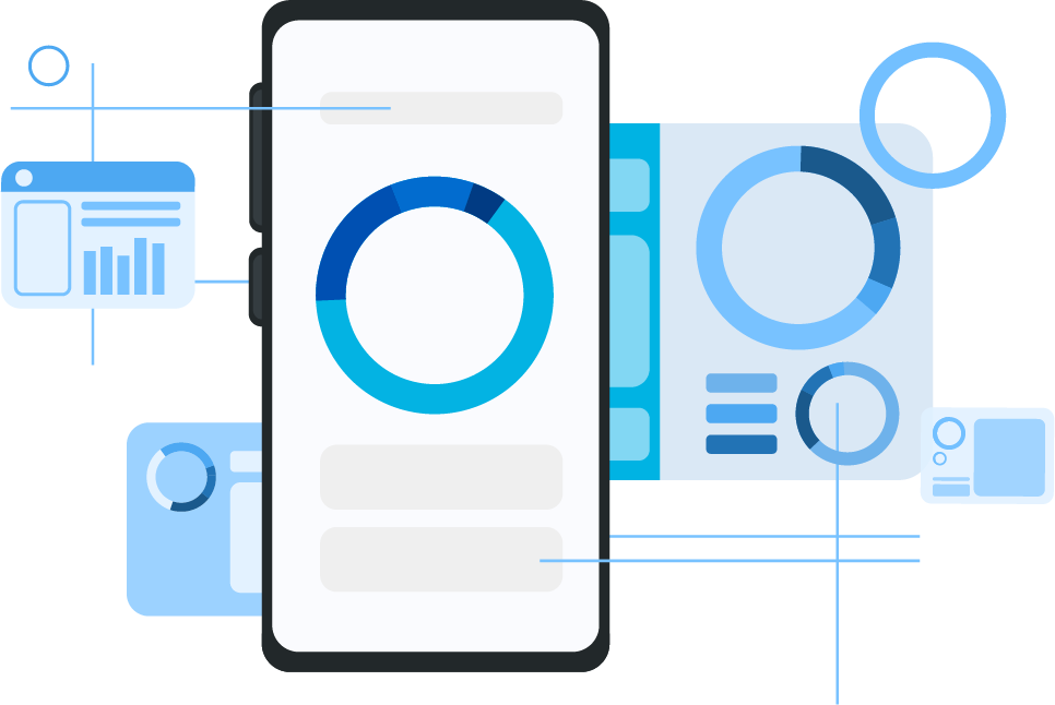 A smartphone with graphs and charts.